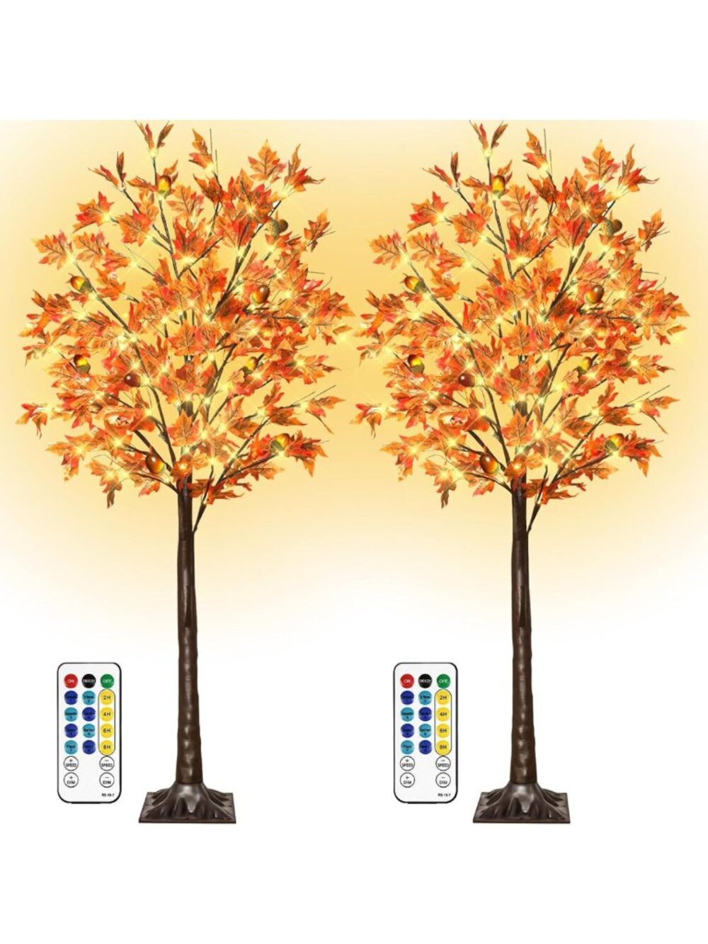 2 Pack 5Ft Dimmable LED Fall Maple Trees - Warm White, 8 Modes for Thanksgiving